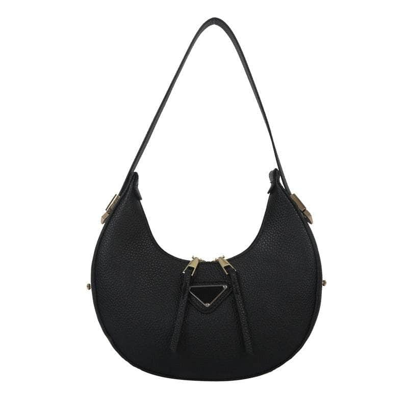 Sleek Leather Crescent Underarm Bag Black