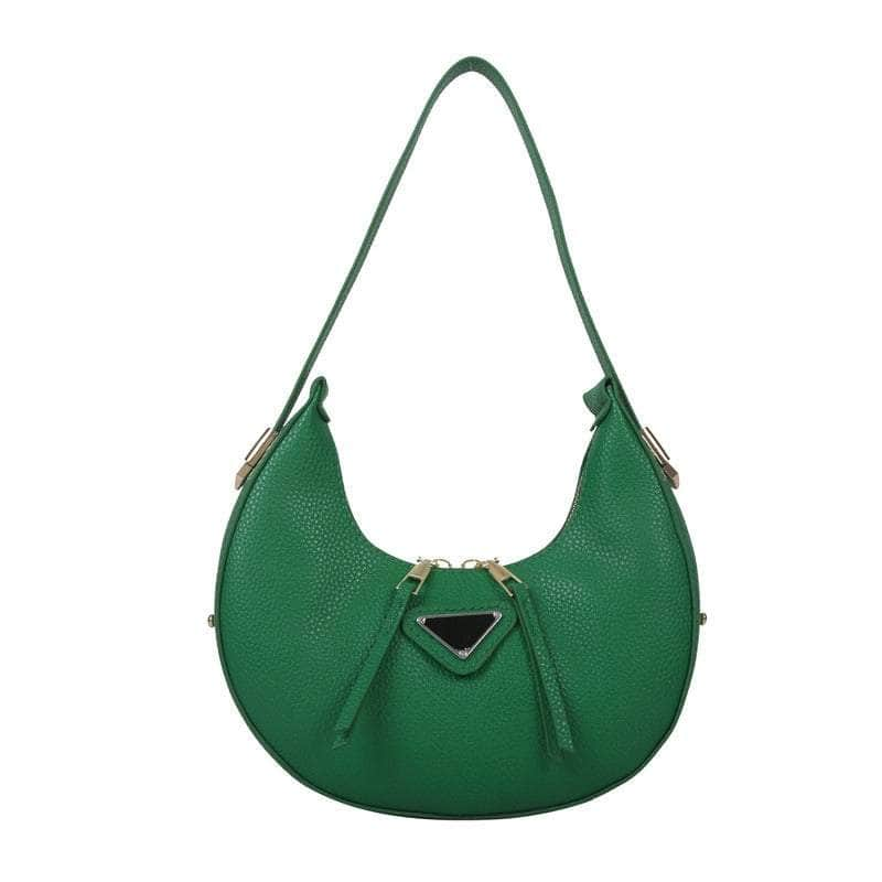 Sleek Leather Crescent Underarm Bag Green