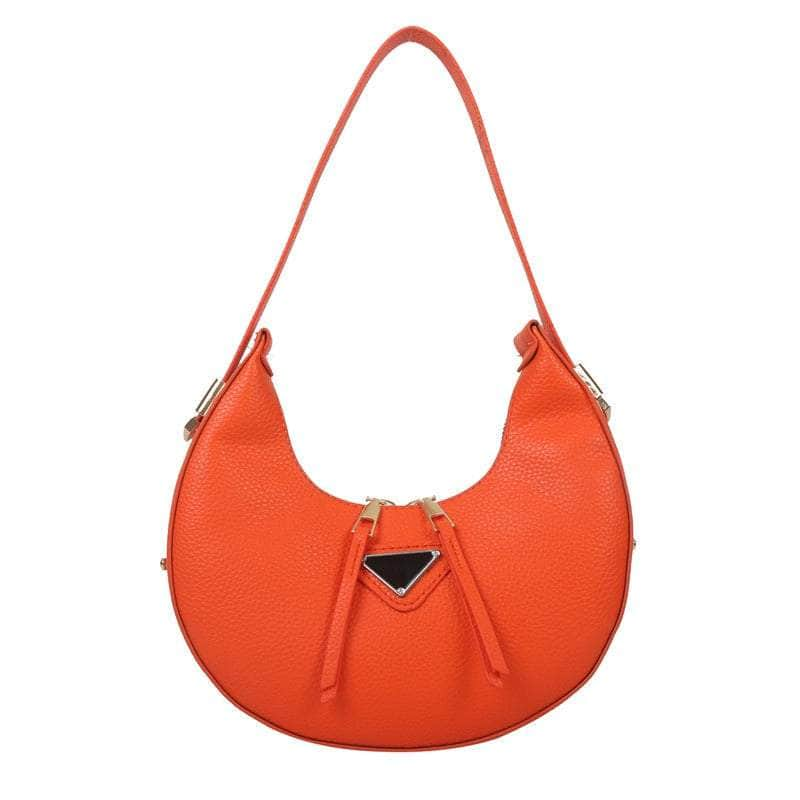 Sleek Leather Crescent Underarm Bag Orange