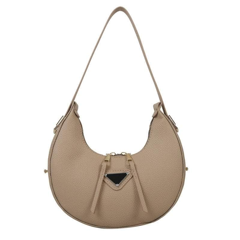 Sleek Leather Crescent Underarm Bag Tan