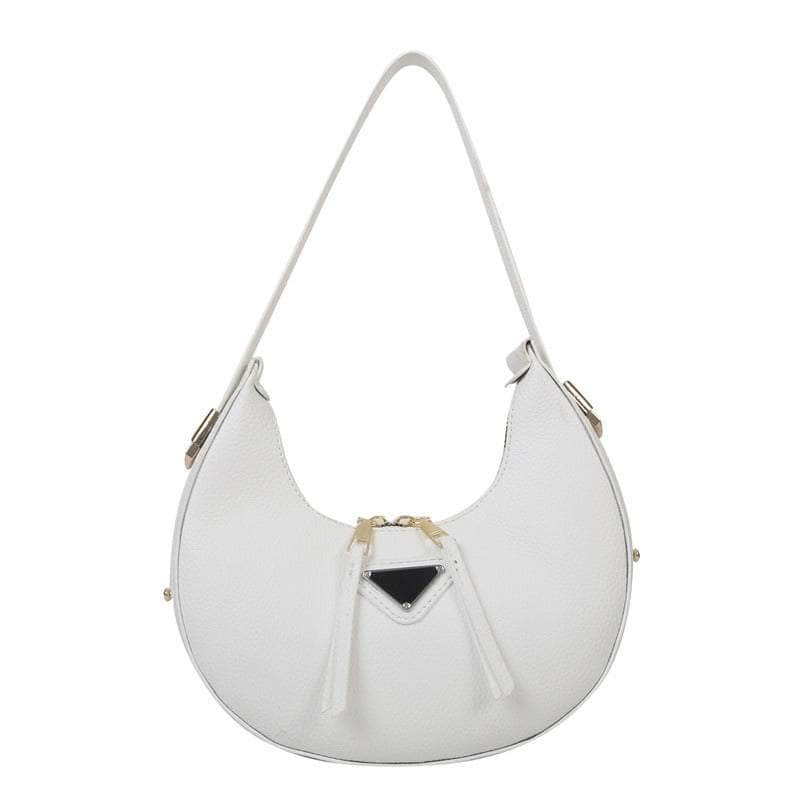 Sleek Leather Crescent Underarm Bag White