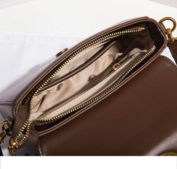 Sleek Leather Flap Shoulder with Gold Accent