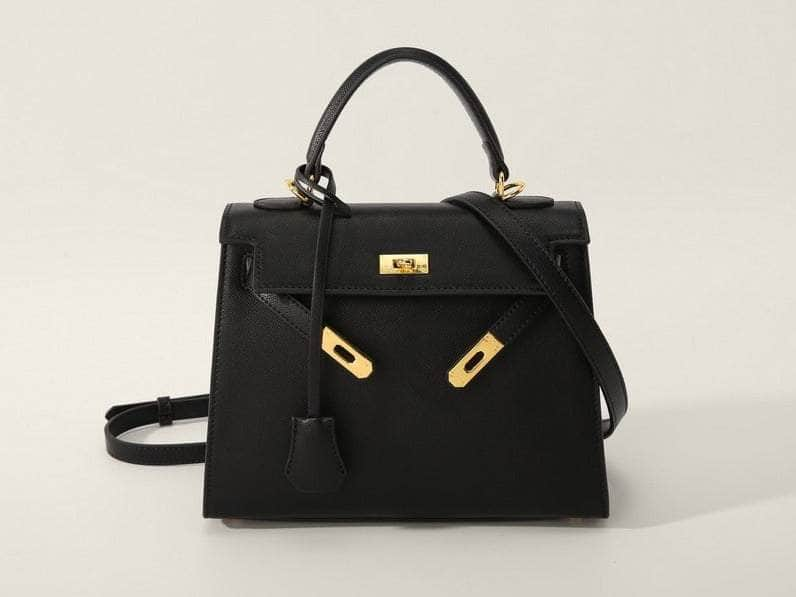 Sleek Leather Handbag with Shoulder Strap Black