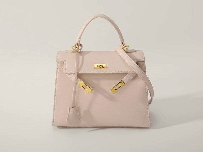 Sleek Leather Handbag with Shoulder Strap White