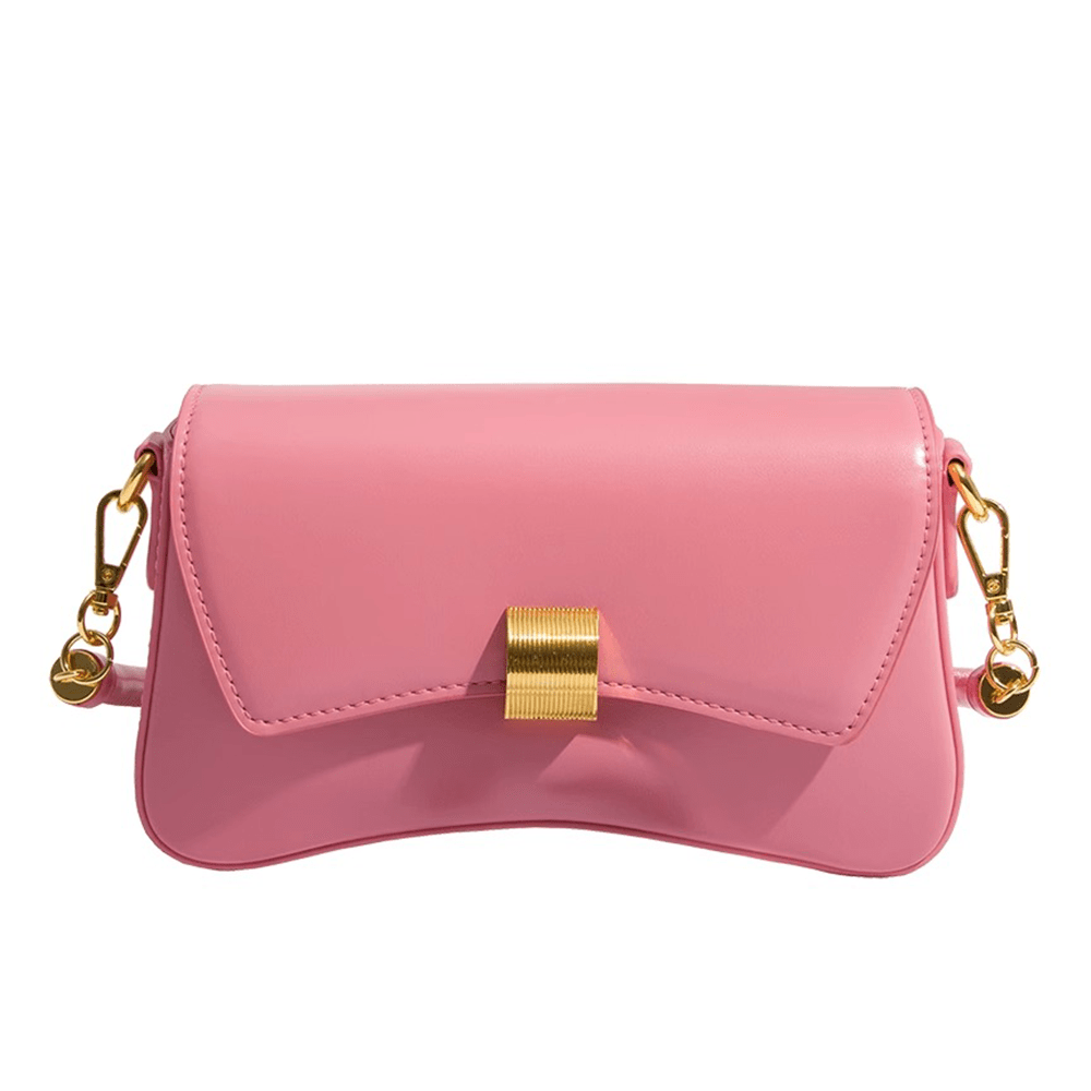 Sleek Leather Metal Lock Shoulder Bag