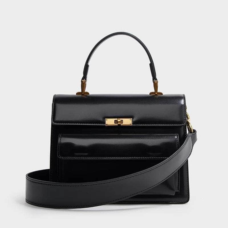 Sleek Leather Satchel Purse Black