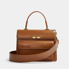 Sleek Leather Satchel Purse Caramel