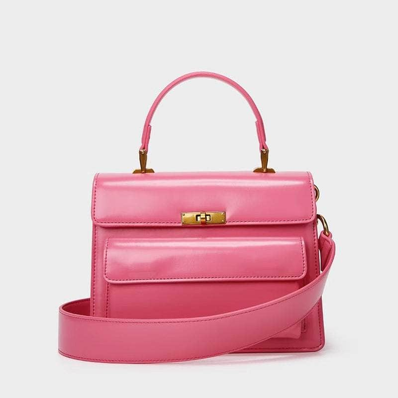 Sleek Leather Satchel Purse Pink