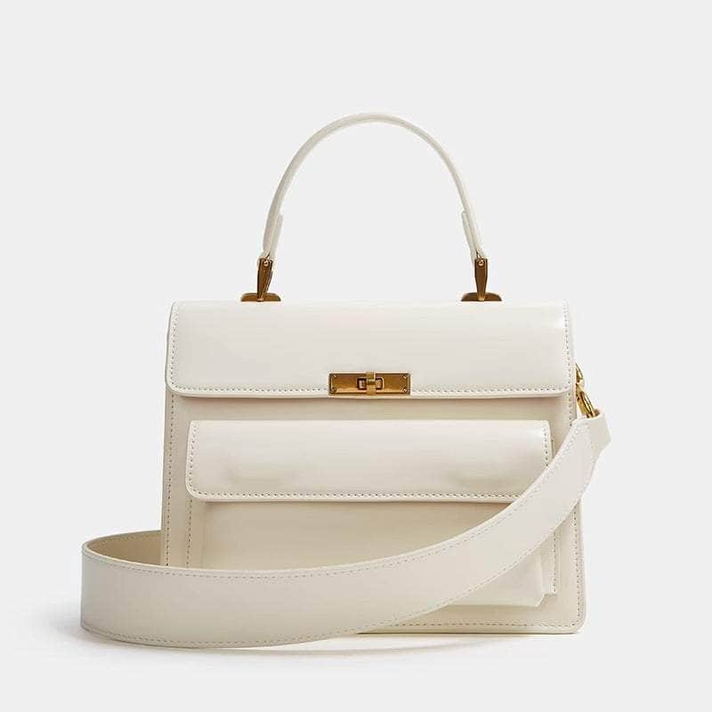 Sleek Leather Satchel Purse White