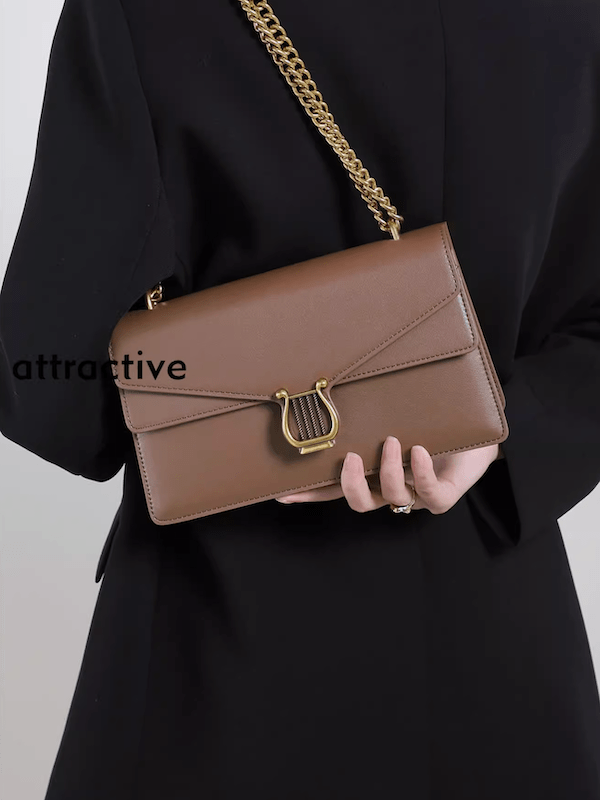 Sleek Metal Decor Flap Chain Leather Bag