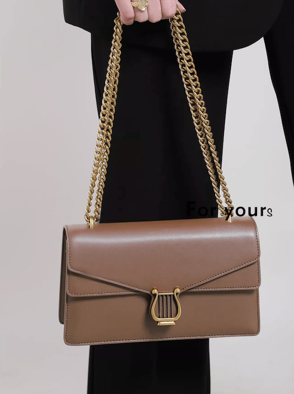 Sleek Metal Decor Flap Chain Leather Bag