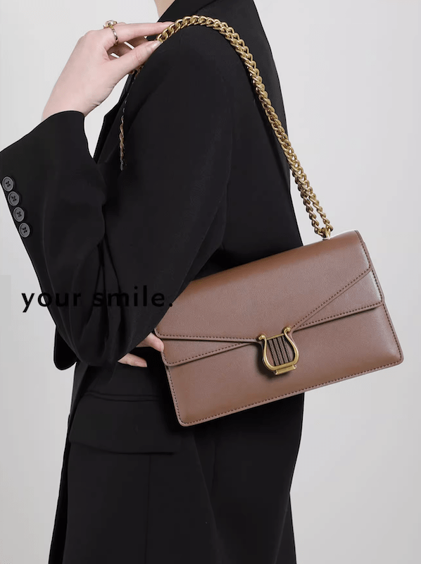 Sleek Metal Decor Flap Chain Leather Bag