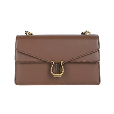 Sleek Metal Decor Flap Chain Leather Bag Chestnut-Brown