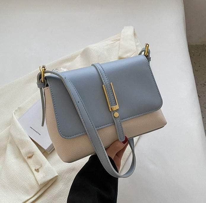 Sleek Shoulder Crossbody Leather Purse Blue