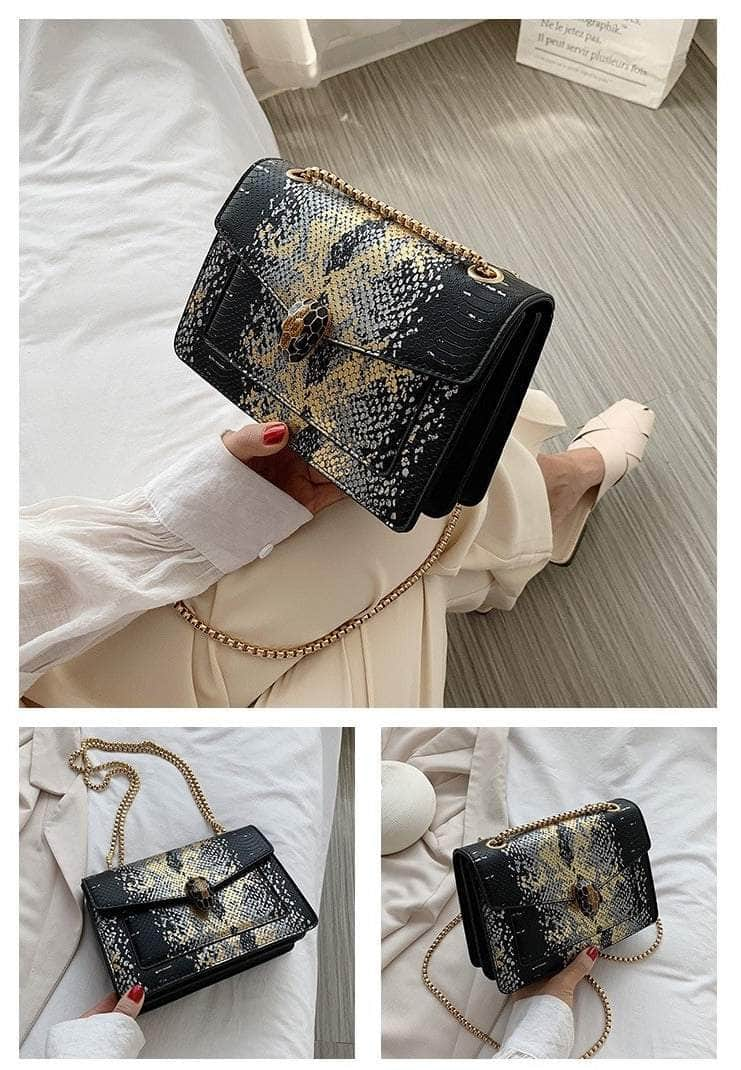 Sleek Snake Pattern Crossbody Bag with Stylish Buckle