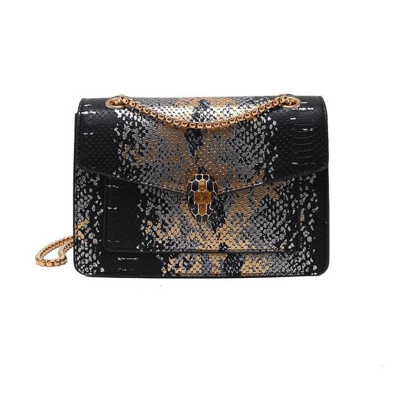 Sleek Snake Pattern Crossbody Bag with Stylish Buckle