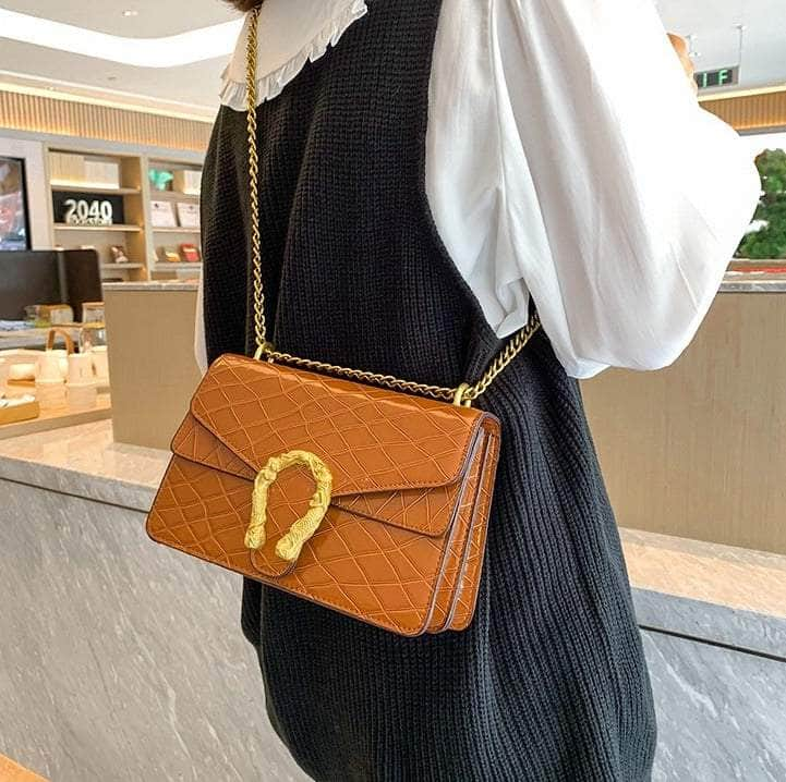 Sleek Square Leather Bag With Chain Strap