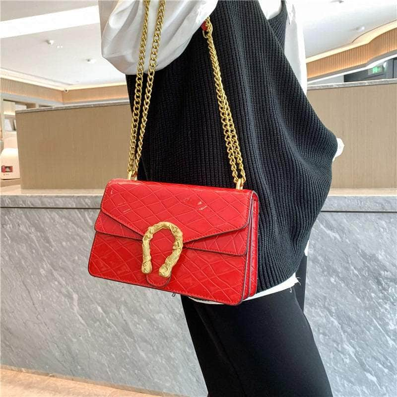 Sleek Square Leather Bag With Chain Strap