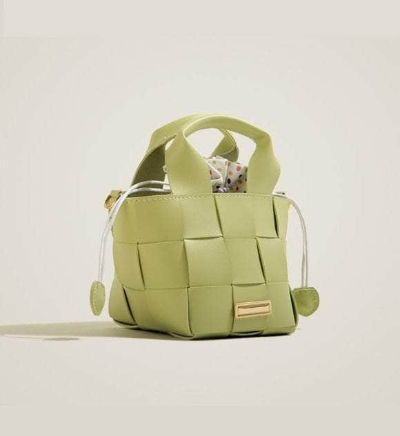 Sleek Square Woven Leather Handbag Green