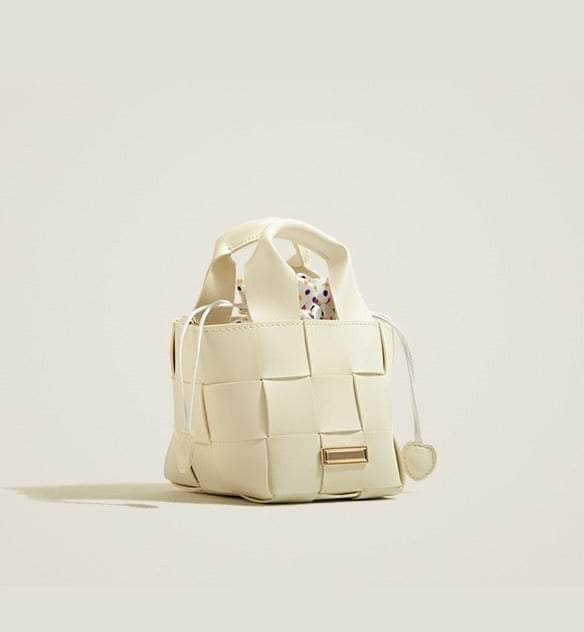 Sleek Square Woven Leather Handbag White