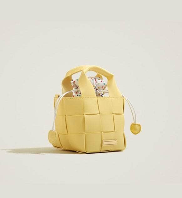 Sleek Square Woven Leather Handbag Yellow