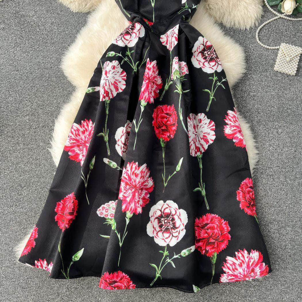 Sleeveless Floral Print A-line Pleated Cocktail Dress