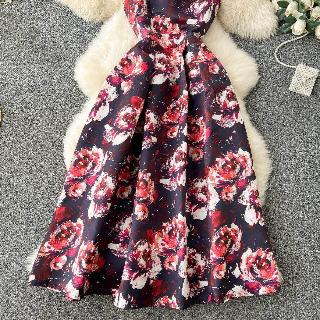 Sleeveless Floral Print Aline Large Pleat Dress