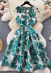 Sleeveless Floral Print Jacquard A-line Dress