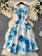 Sleeveless Floral Print Pleated Midi Dress S / Enchanted Garden