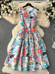 Sleeveless Floral Print Pleated Midi Dress S / Meadow Melody