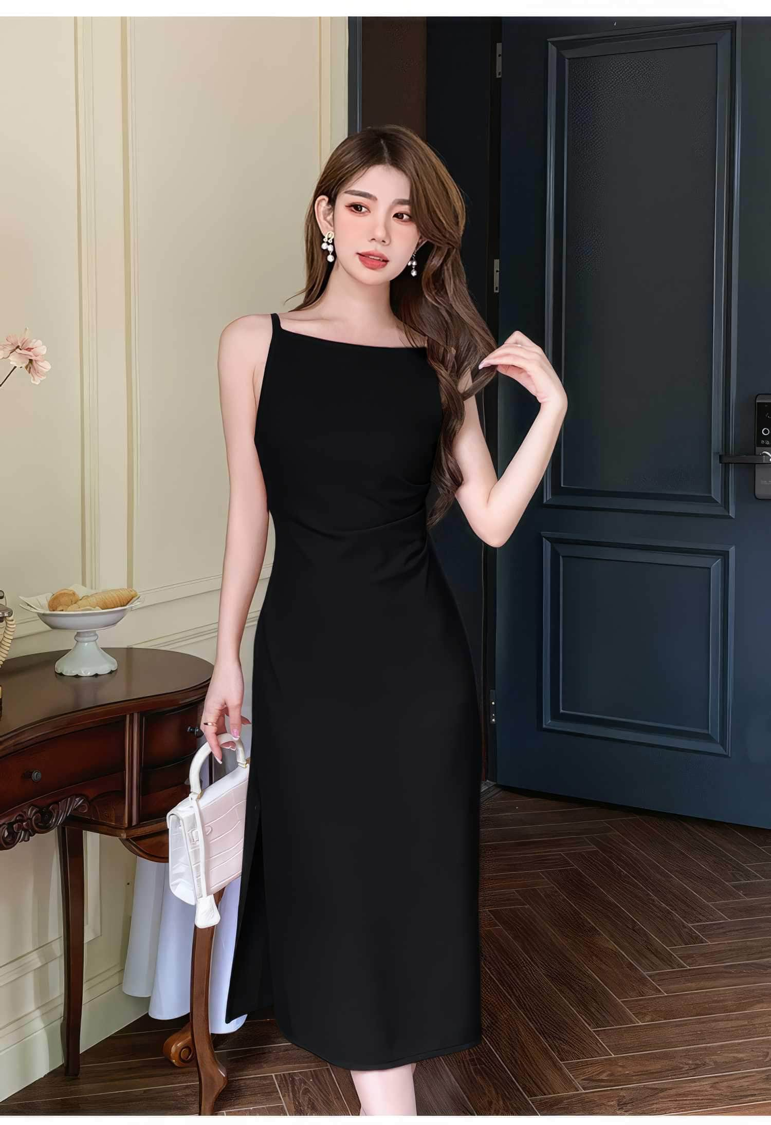 Sleeveless High Waist Side Slit Dress S / Black