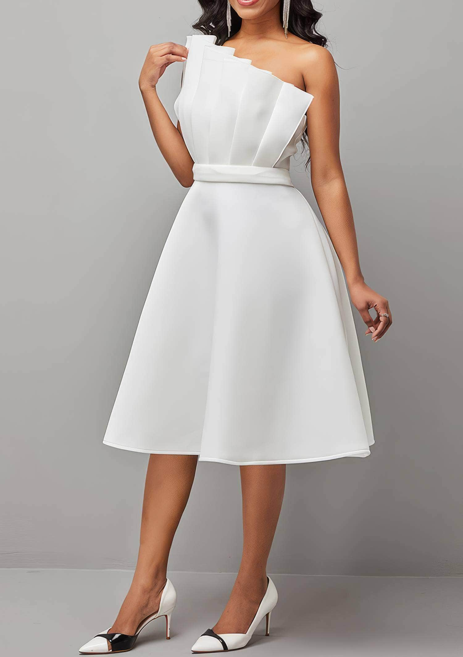 Sleeveless Ruched A-Line Pleated Skater Dress