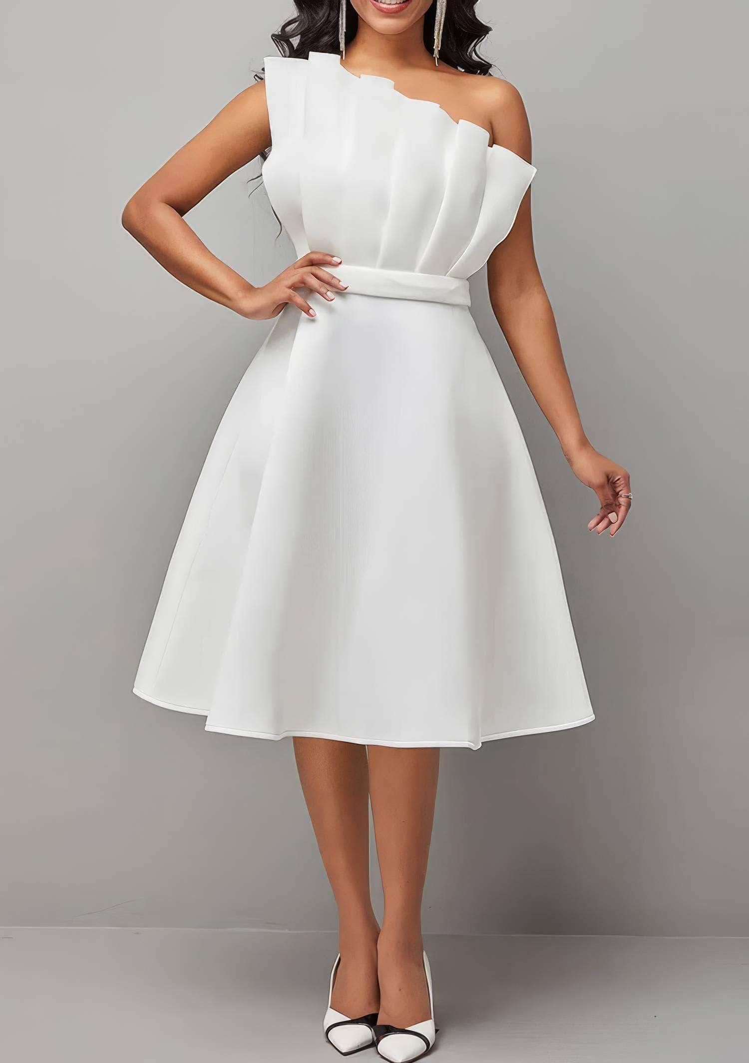 Sleeveless Ruched A-Line Pleated Skater Dress