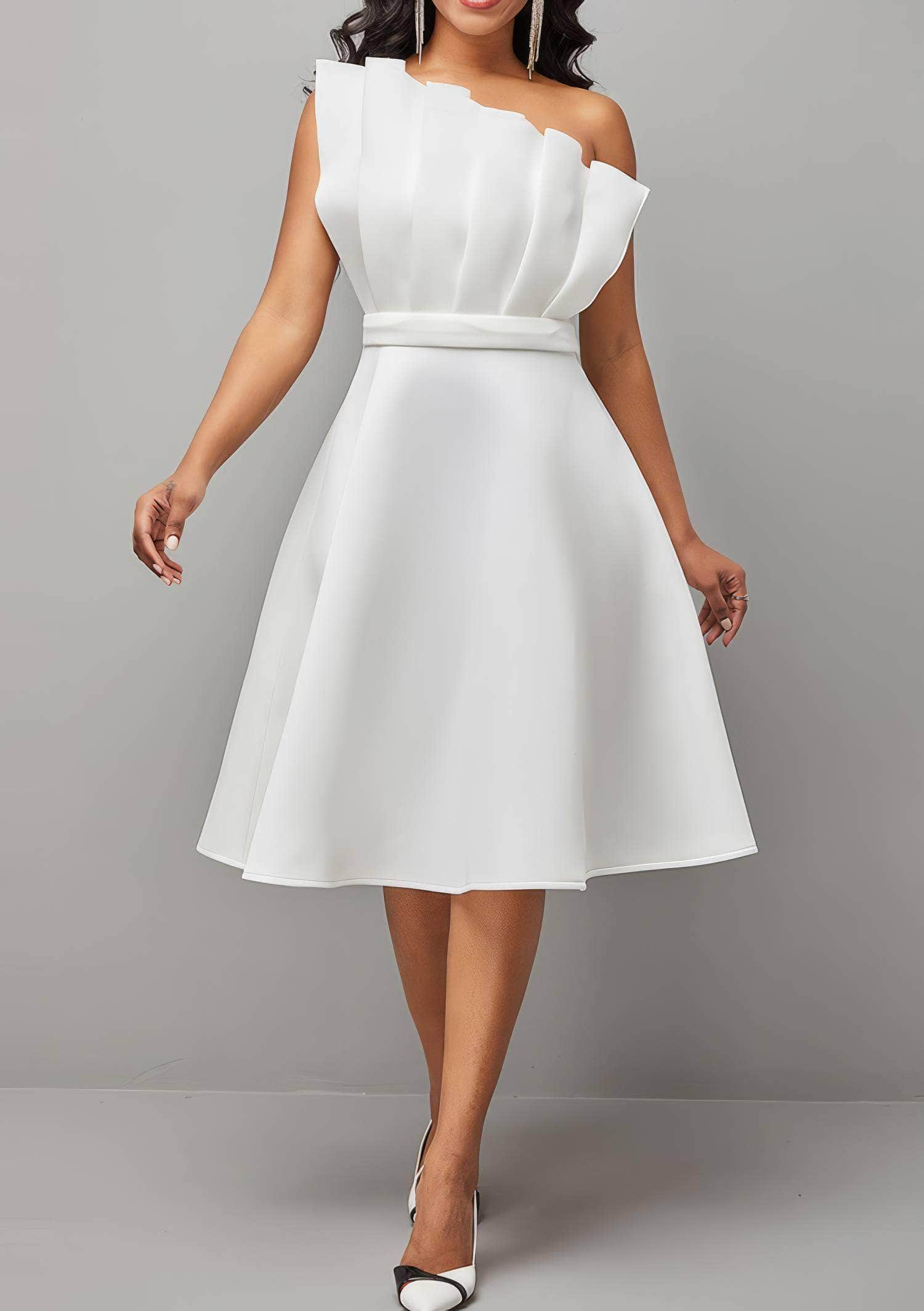 Sleeveless Ruched A-Line Pleated Skater Dress