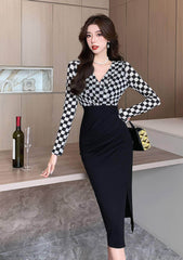 Slim Fit Plaid Pattern Two-Toned Dress