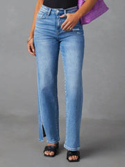 Slit Buttoned Jeans with Pockets