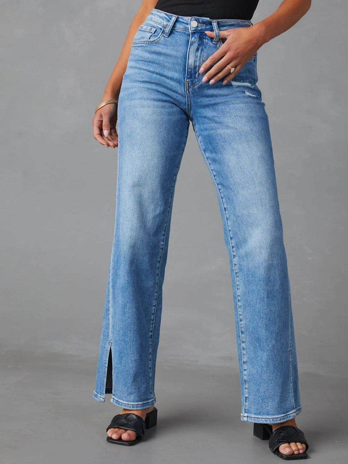 Slit Buttoned Jeans with Pockets Medium / S