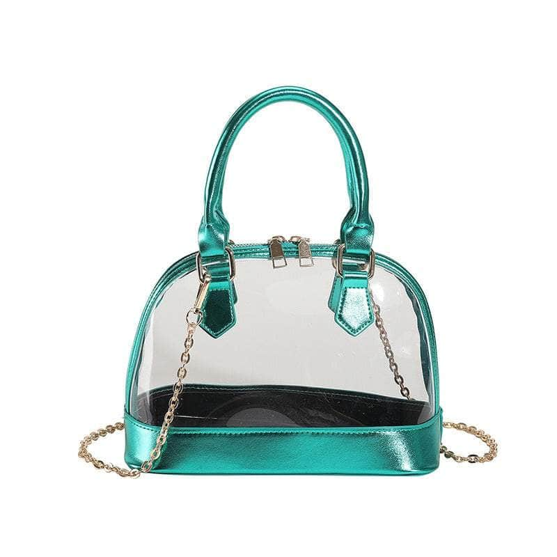 Small Dome Transparent Double Handle Chain Bag Green