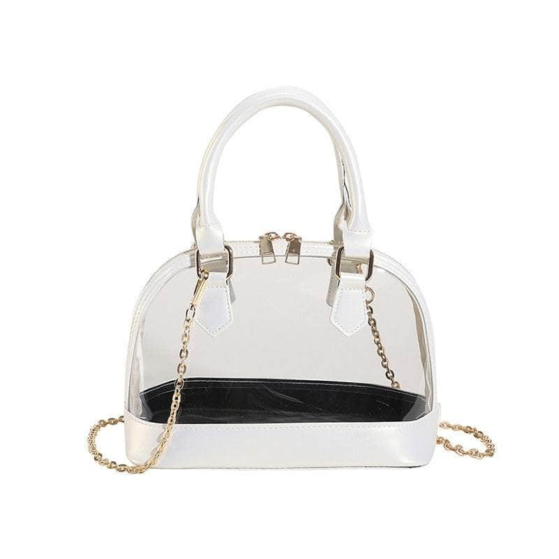 Small Dome Transparent Double Handle Chain Bag White