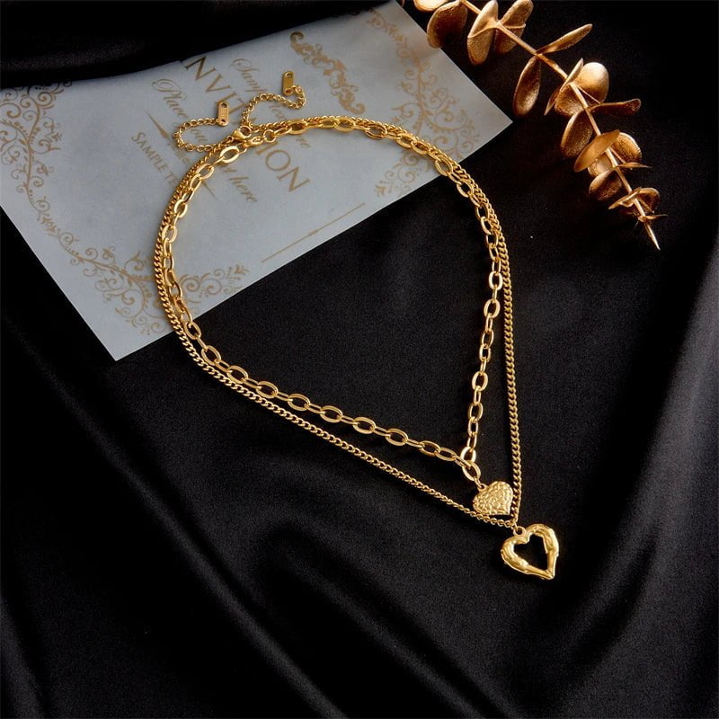 Small Uneven Folds 2 Love Necklace - High-end Party Accessories with a Non-fading, High-quality design