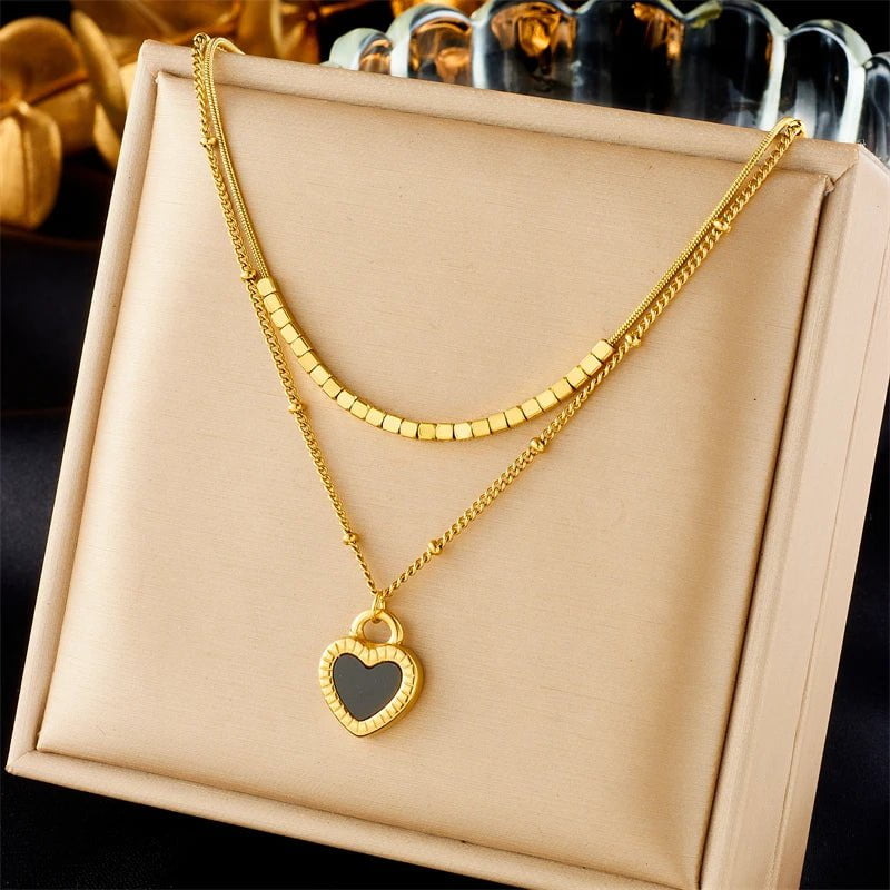 Small Uneven Folds 2 Love Necklace - High-end Party Accessories with a Non-fading, High-quality design N2470