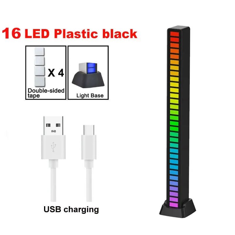 Smart LED RGB Music Lamp: App Control for TV, Gaming, Desktop Decor 16LED Black USB