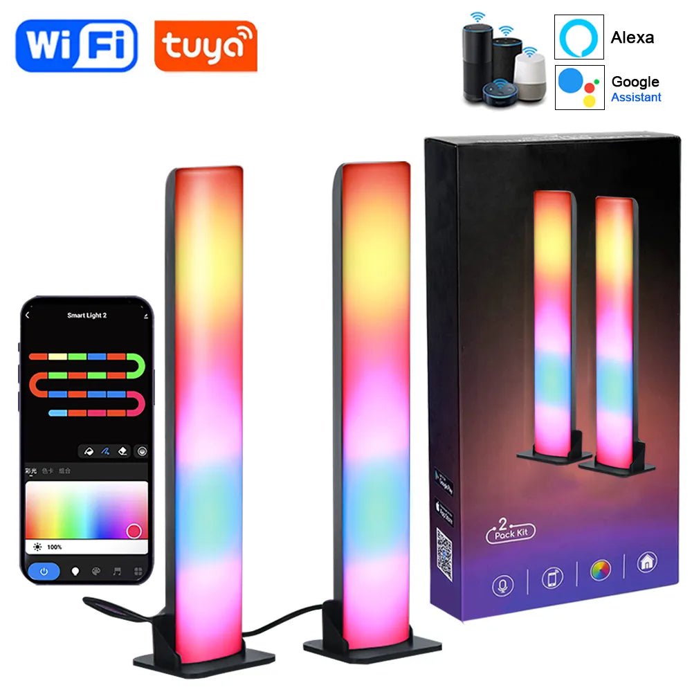 Smart RGB LED Light Bars: Tuya WiFi, Music Sync, Alexa & Google Home Smart lights - 2pcs