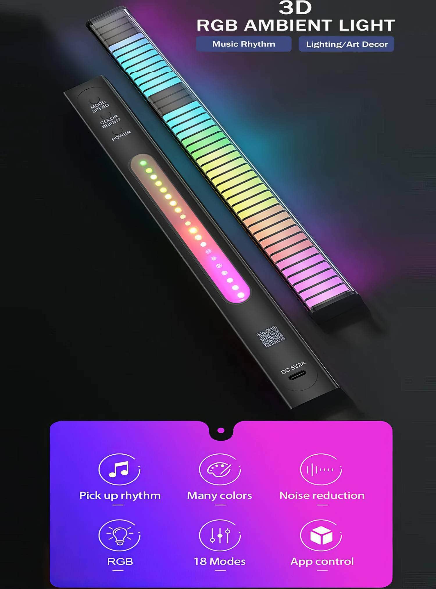 Smart RGB Pickup Lights: LED 3D Ambient Lamp, APP and Sound Control