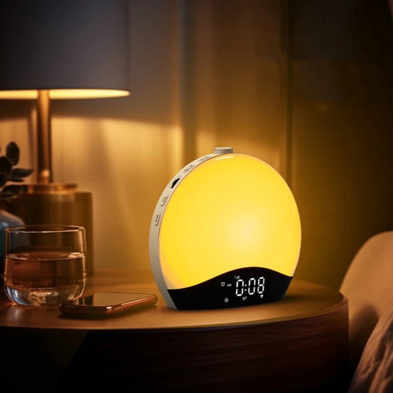 Smart Wake-Up Light Alarm Clock - Sunrise/Sunset Simulation, FM Radio, Snooze, LED Atmosphere Night Light US Plug