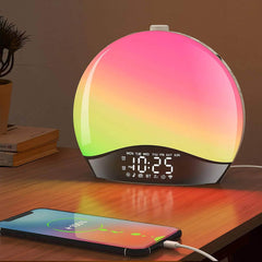 Smart Wake-Up Light Alarm Clock - Sunrise/Sunset Simulation, FM Radio, Snooze, LED Atmosphere Night Light US Plug
