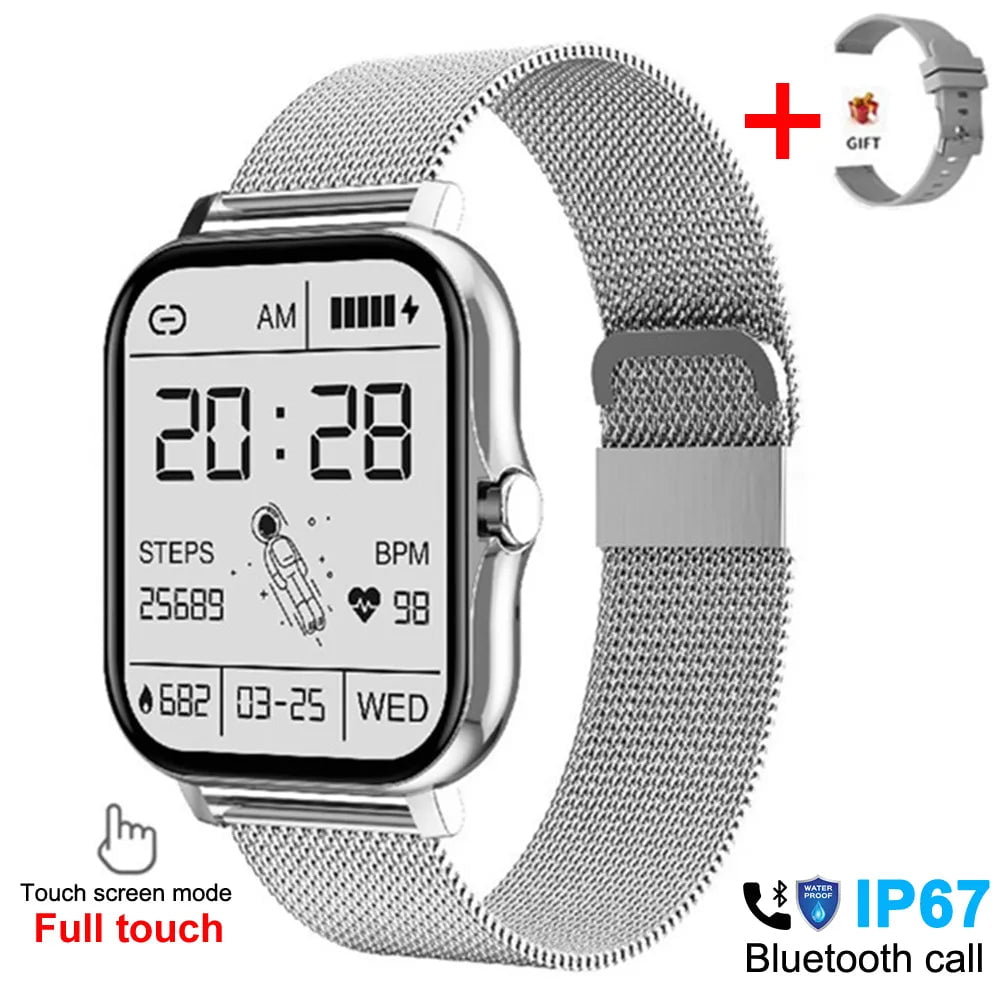 Smart Watch 2023: Men and Women Fitness Bluetooth Call Connected Watches, Waterproof, Smartwatch for Android & iOS - Reloje Inteligente Mesh belt Silver