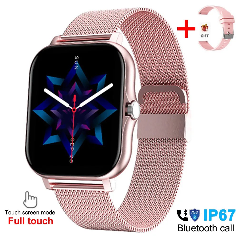 Smart Watch 2023: Men and Women Fitness Bluetooth Call Connected Watches, Waterproof, Smartwatch for Android & iOS - Reloje Inteligente Mesh Pink