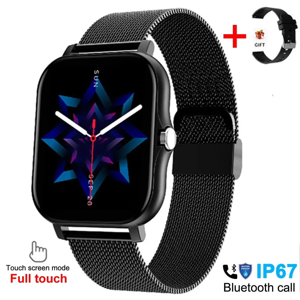 Smart Watch: Fitness Bluetooth Call Connected, Waterproof, Android & iOS Mesh Black