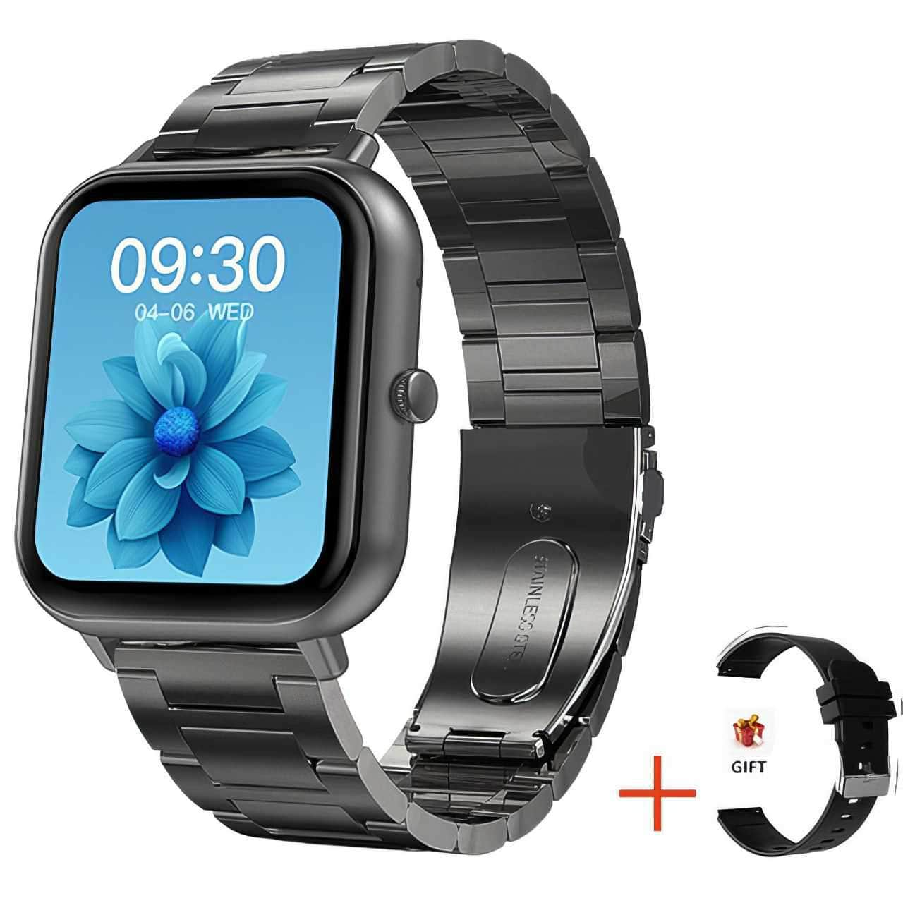 Smart Watch with Call Functions: Full Touch Screen, 100+ Sport Modes, Heart Rate & Sleep Monitoring Steel belt black / Bluetooth call